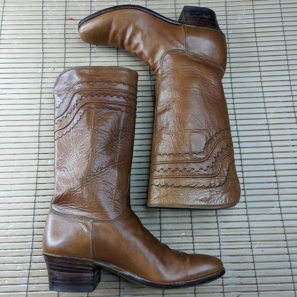 Lucchese women's sz 5.5A cognac brown leather round toe cowgirl Western boots. H - Picture 7 of 9